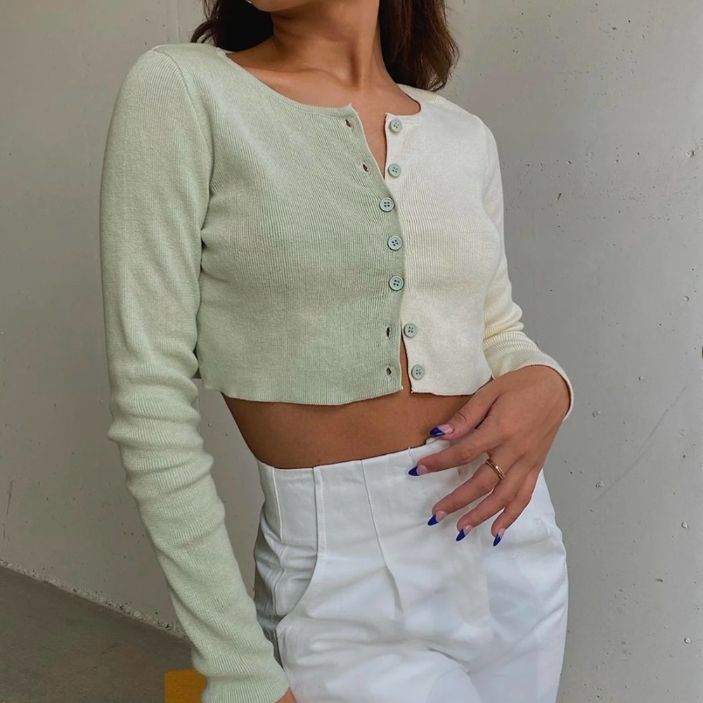 Princess Polly Green Cropped Cardigan Long Sleeve